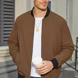 Mens Thin Bomber Jacket Track Jacket Full Zip Lighweight Windbreaker Casual Coat